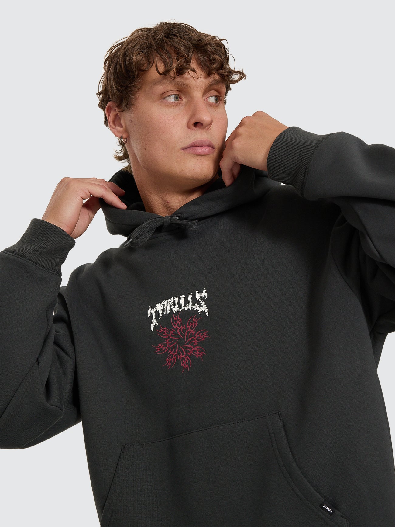 Thrills Co Stagger Slouch Pull On Cropped Hood - Carbon in Carbon