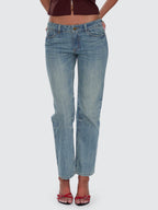 Thrills Co Stevie Low Rise Straight Jean - Dirty Crinkle Blue in Dirty Crinkle Blue