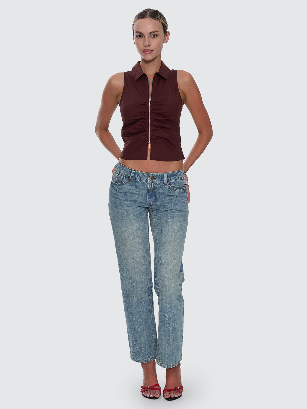 Thrills Co Stevie Low Rise Straight Jean - Dirty Crinkle Blue in Dirty Crinkle Blue