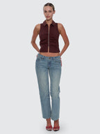 Thrills Co Stevie Low Rise Straight Jean - Dirty Crinkle Blue in Dirty Crinkle Blue