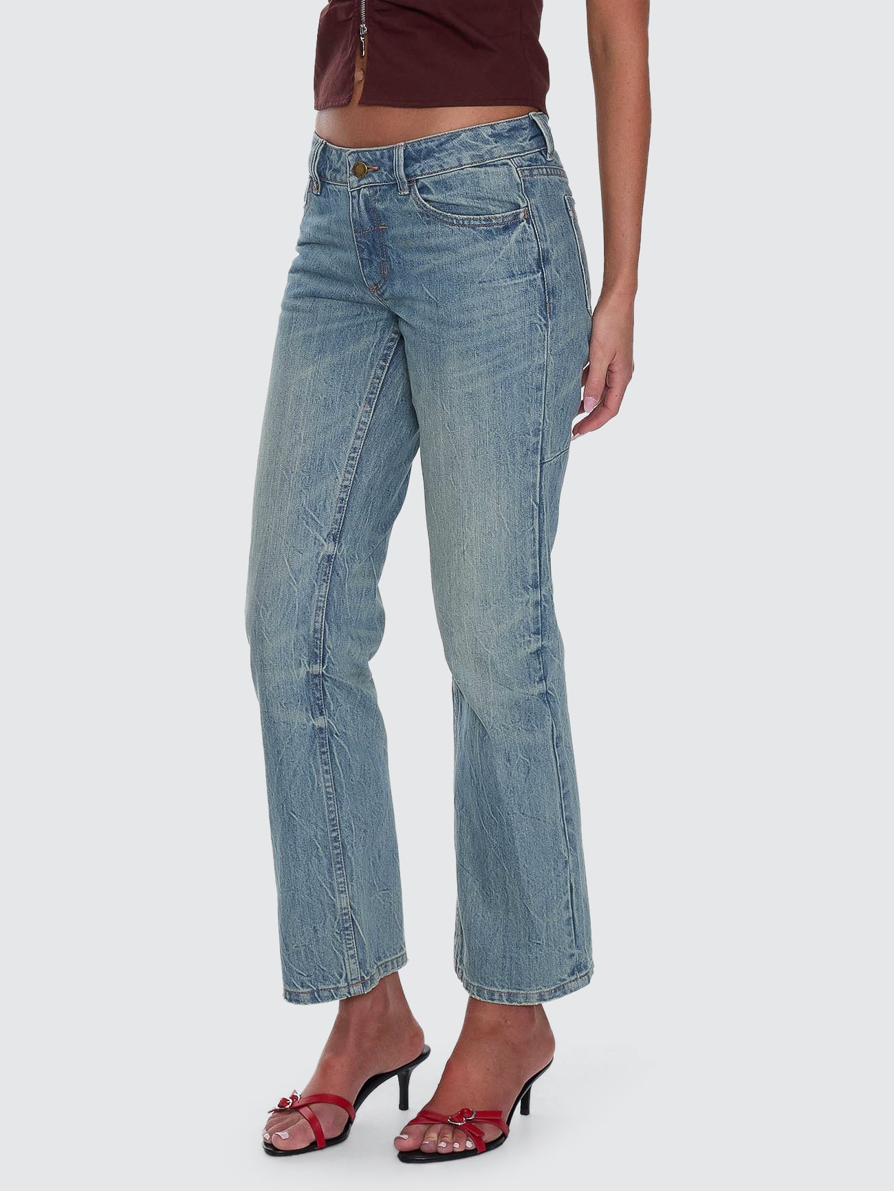 Thrills Co Stevie Low Rise Straight Jean - Dirty Crinkle Blue in Dirty Crinkle Blue