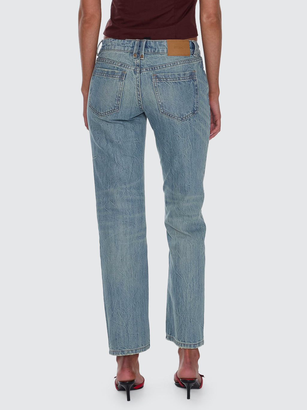 Thrills Co Stevie Low Rise Straight Jean - Dirty Crinkle Blue in Dirty Crinkle Blue