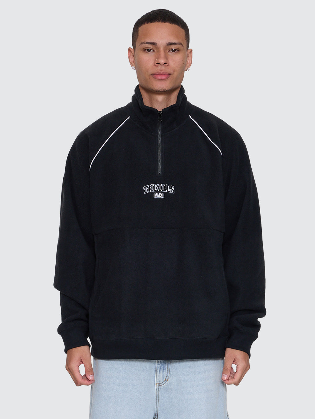 Thrills Co Thrill Of Victory Raglan Quarter Zip Polar Fleece - Faded Black in Faded Black