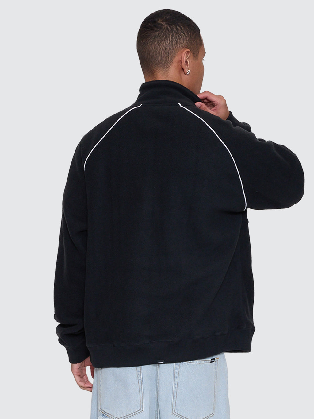 Thrills Co Thrill Of Victory Raglan Quarter Zip Polar Fleece - Faded Black in Faded Black
