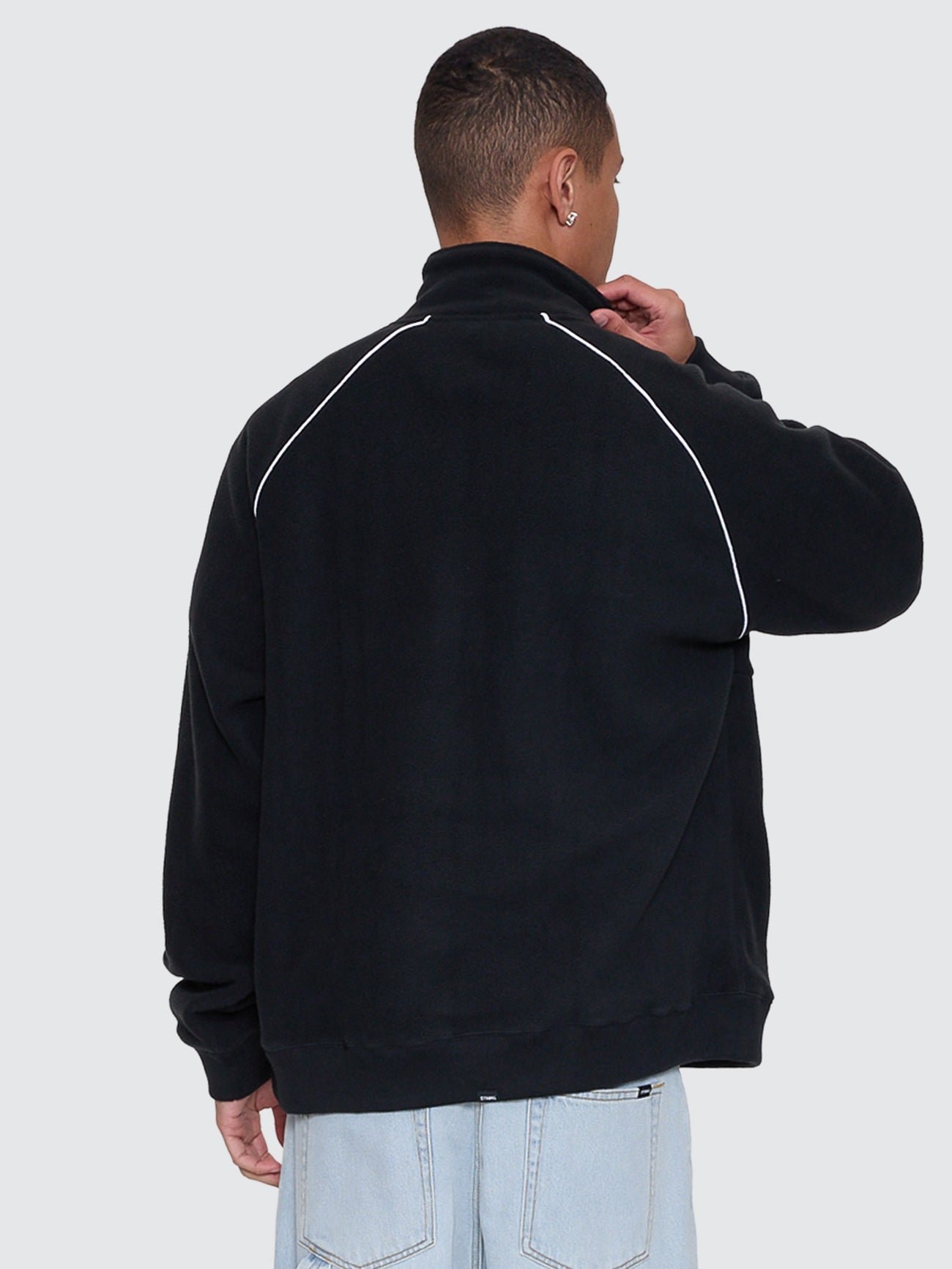 Thrills Co Thrill Of Victory Raglan Quarter Zip Polar Fleece - Faded Black in Faded Black