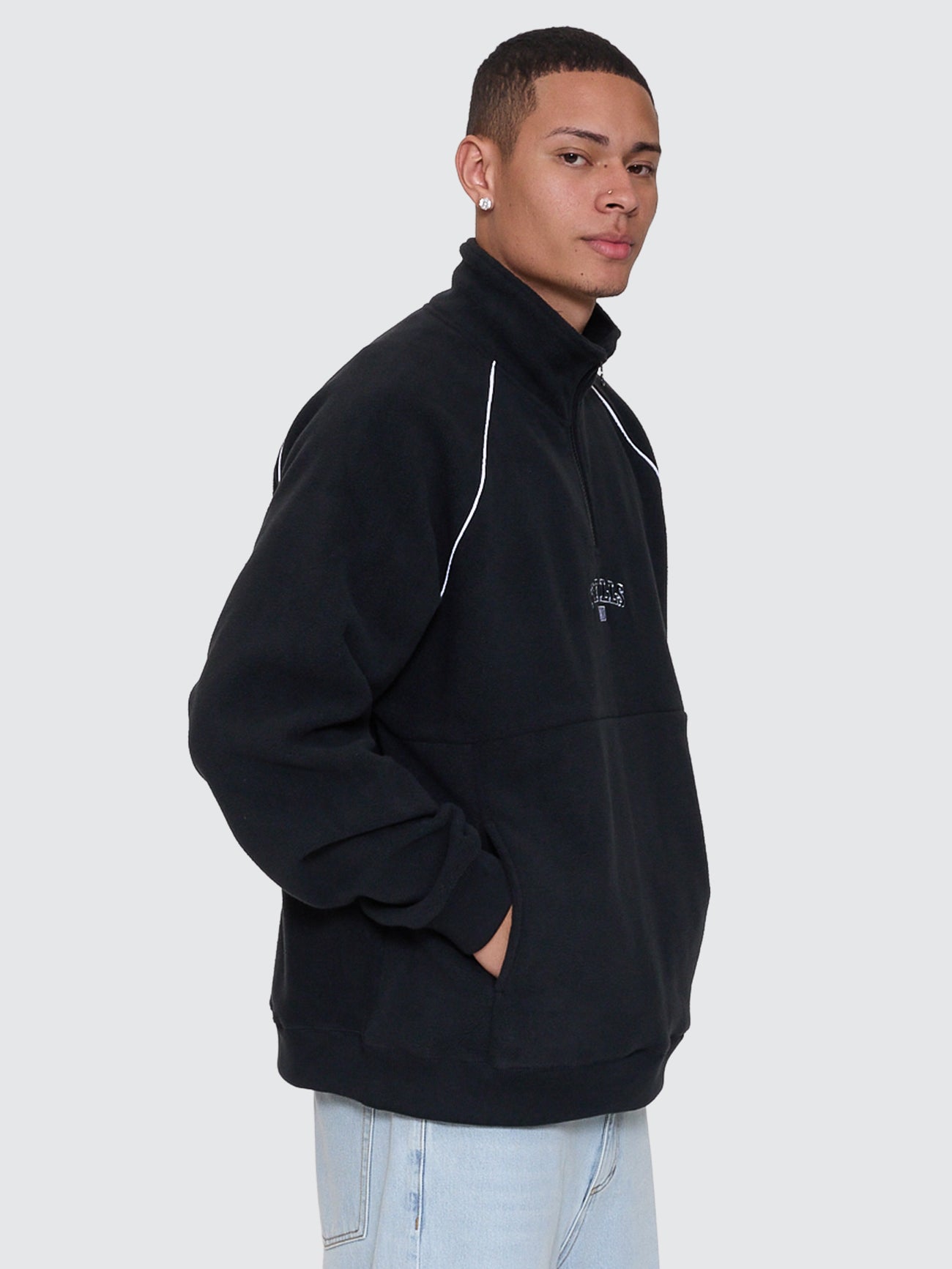 Thrills Co Thrill Of Victory Raglan Quarter Zip Polar Fleece - Faded Black in Faded Black