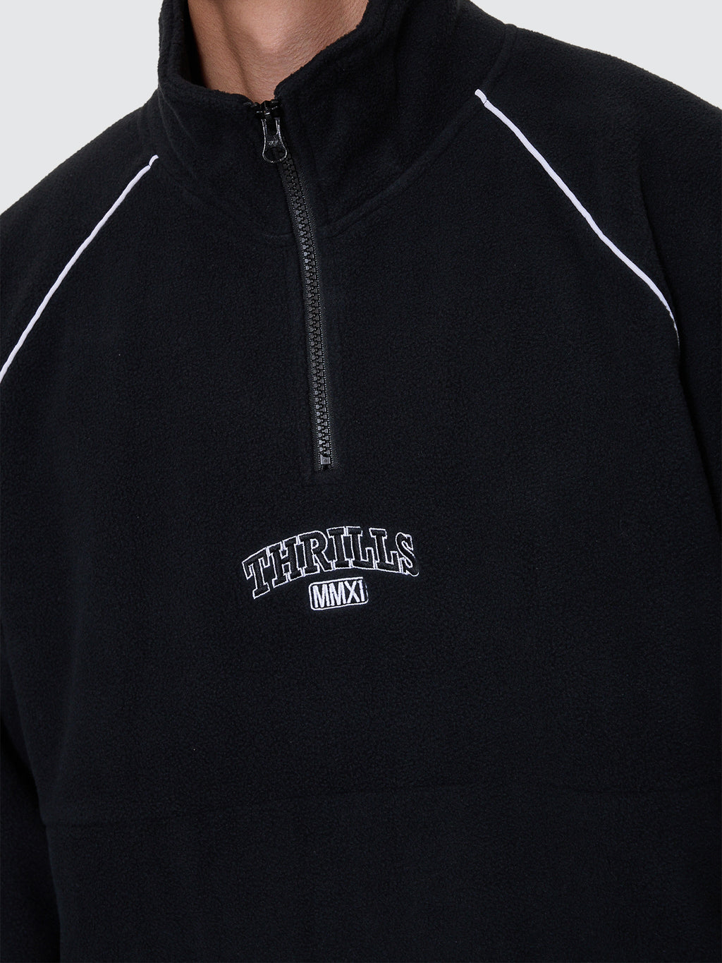 Thrills Co Thrill Of Victory Raglan Quarter Zip Polar Fleece - Faded Black in Faded Black