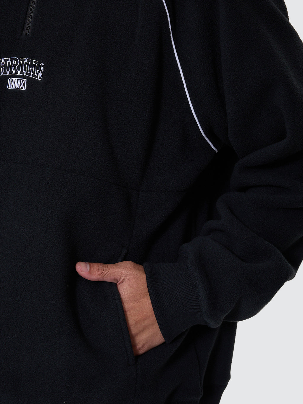 Thrills Co Thrill Of Victory Raglan Quarter Zip Polar Fleece - Faded Black in Faded Black
