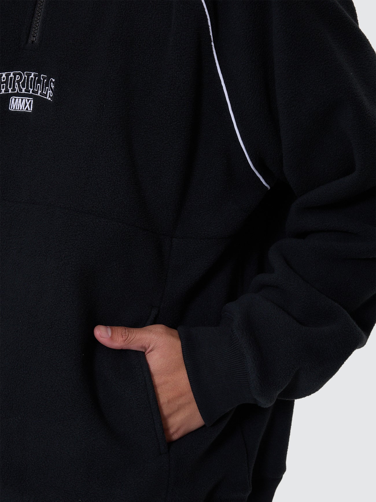 Thrills Co Thrill Of Victory Raglan Quarter Zip Polar Fleece - Faded Black in Faded Black