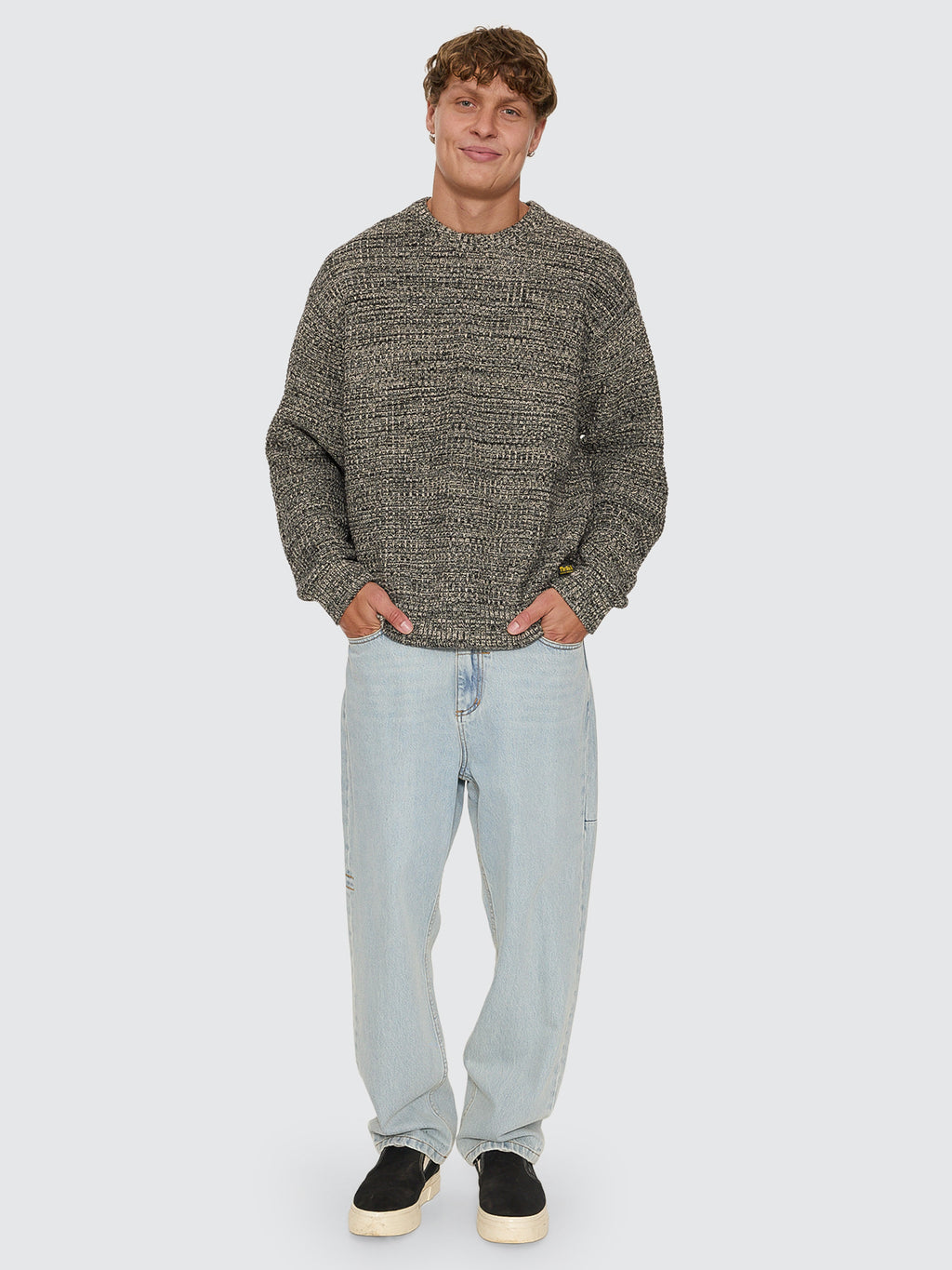 Thrills Co Thrills Union Box Crop Crew Knit - Carbon Marle in Carbon Marle