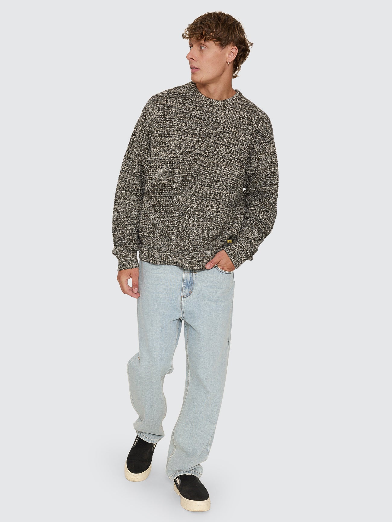 Thrills Co Thrills Union Box Crop Crew Knit - Carbon Marle in Carbon Marle