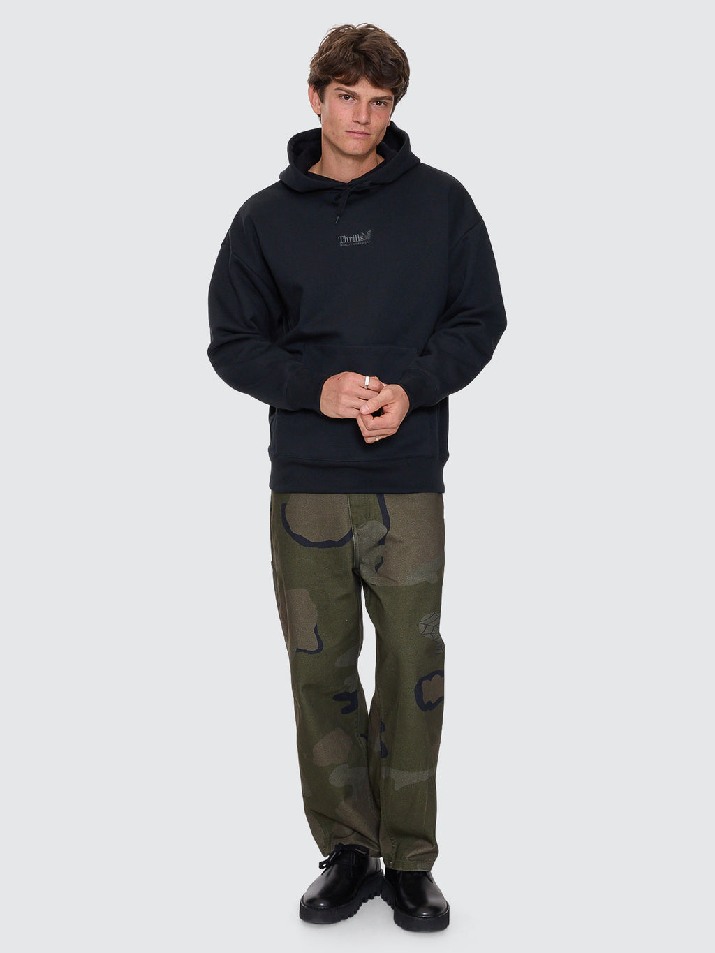 Thrills Co Thrills Union Slouch Pull On Hood - Pirate Black in Pirate Black