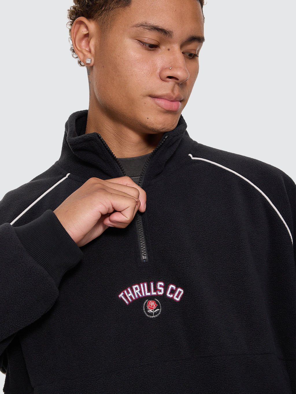 Thrills Co Tournament Of Roses Quarter Zip Polar Cropped Fleece - Washed Black in Washed Black