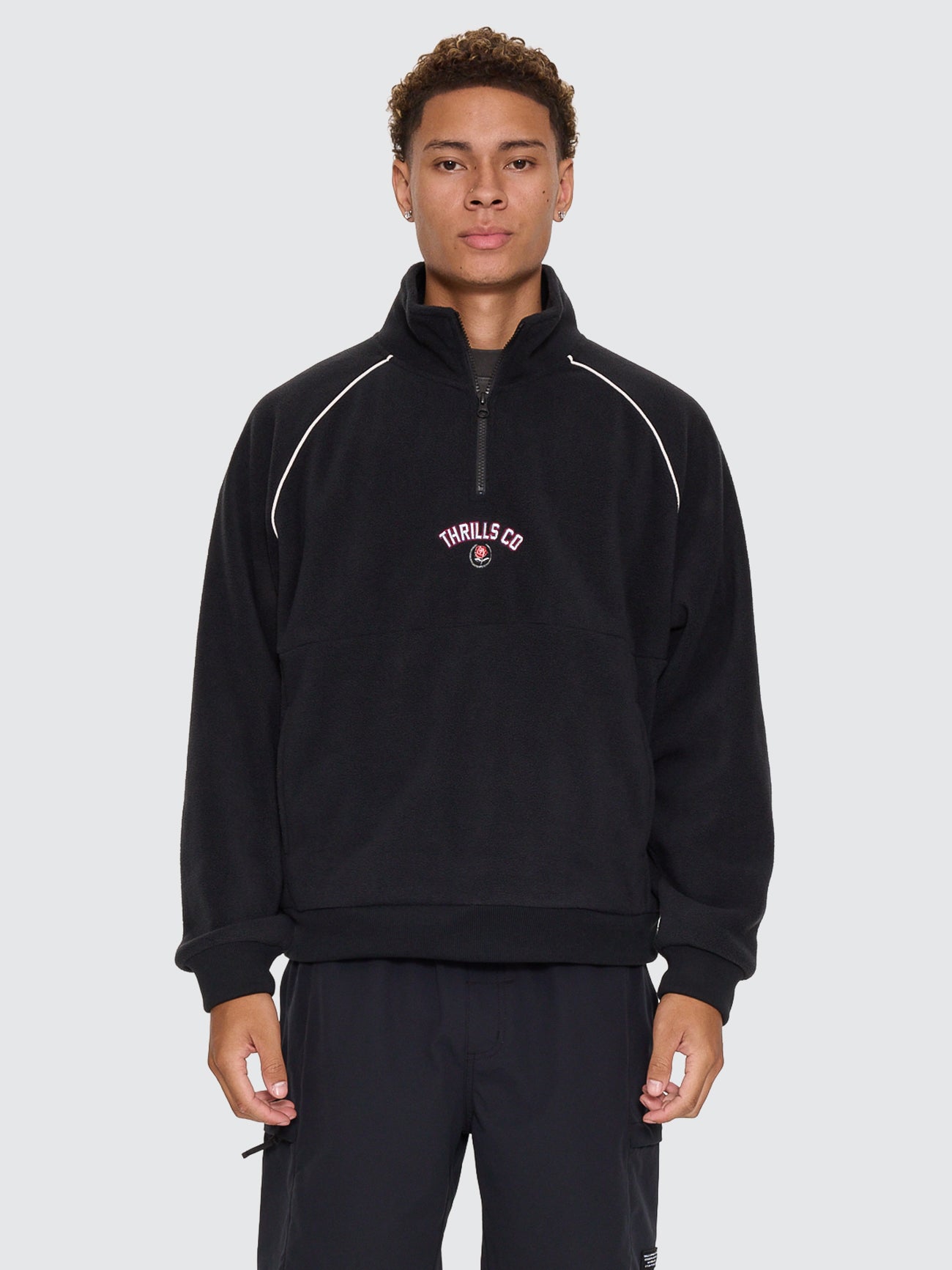 Thrills Co Tournament Of Roses Quarter Zip Polar Cropped Fleece - Washed Black in Washed Black