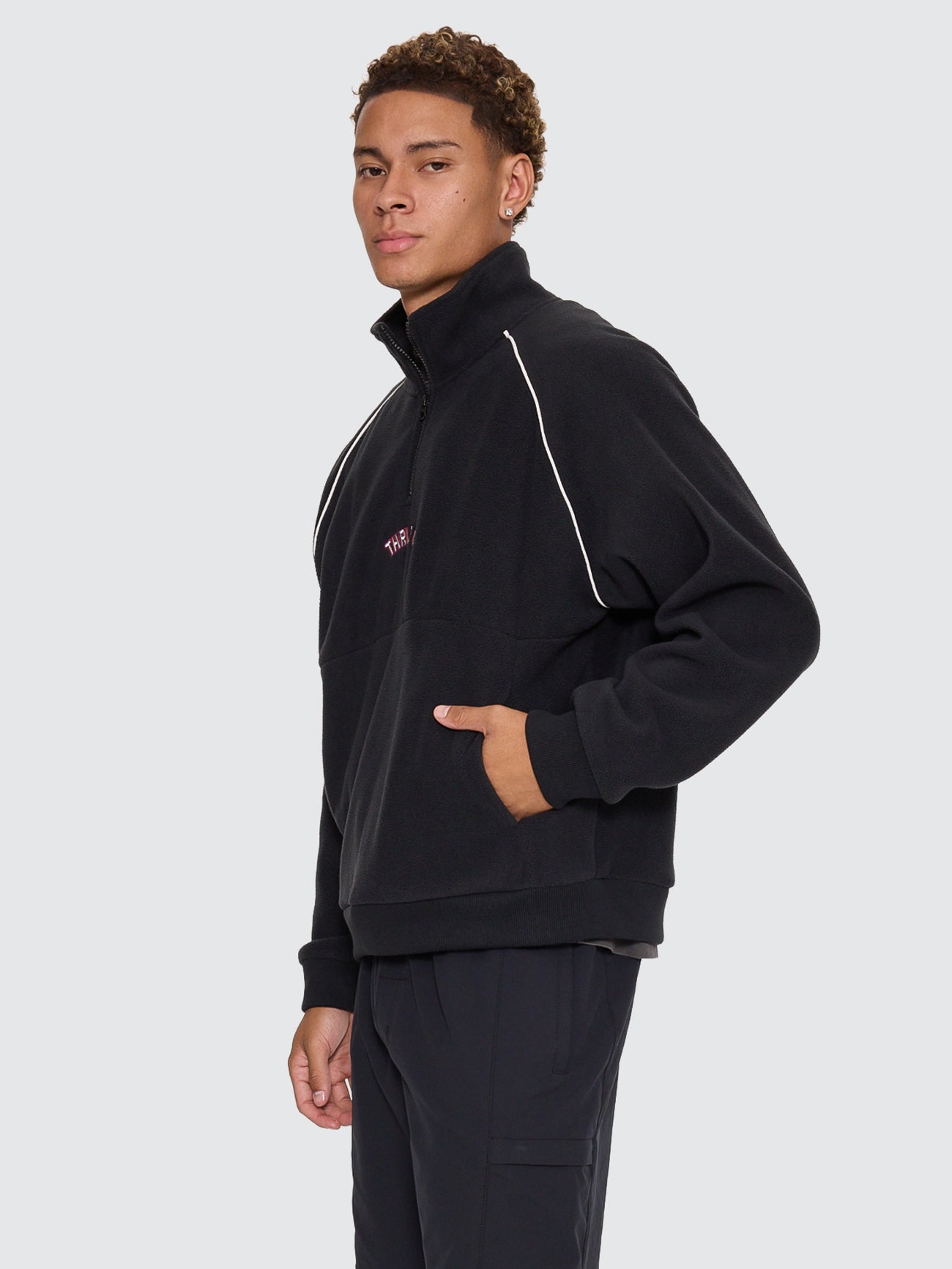 Thrills Co Tournament Of Roses Quarter Zip Polar Cropped Fleece - Washed Black in Washed Black