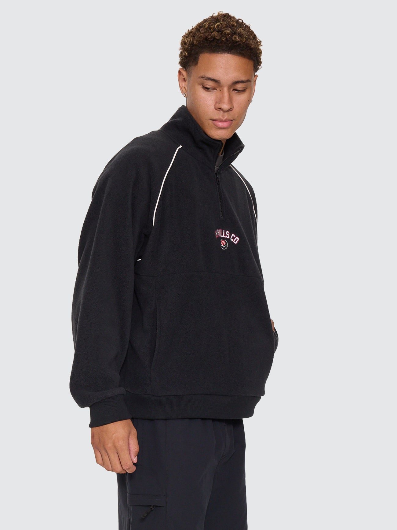 Thrills Co Tournament Of Roses Quarter Zip Polar Cropped Fleece - Washed Black in Washed Black