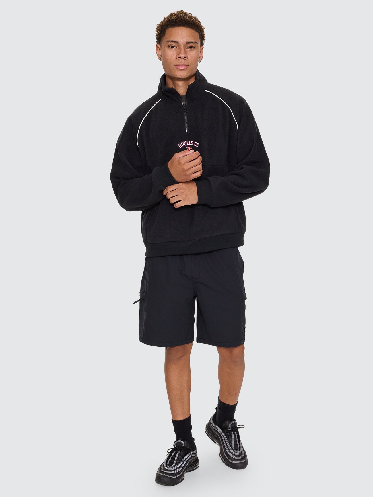 Thrills Co Tournament Of Roses Quarter Zip Polar Cropped Fleece - Washed Black in Washed Black