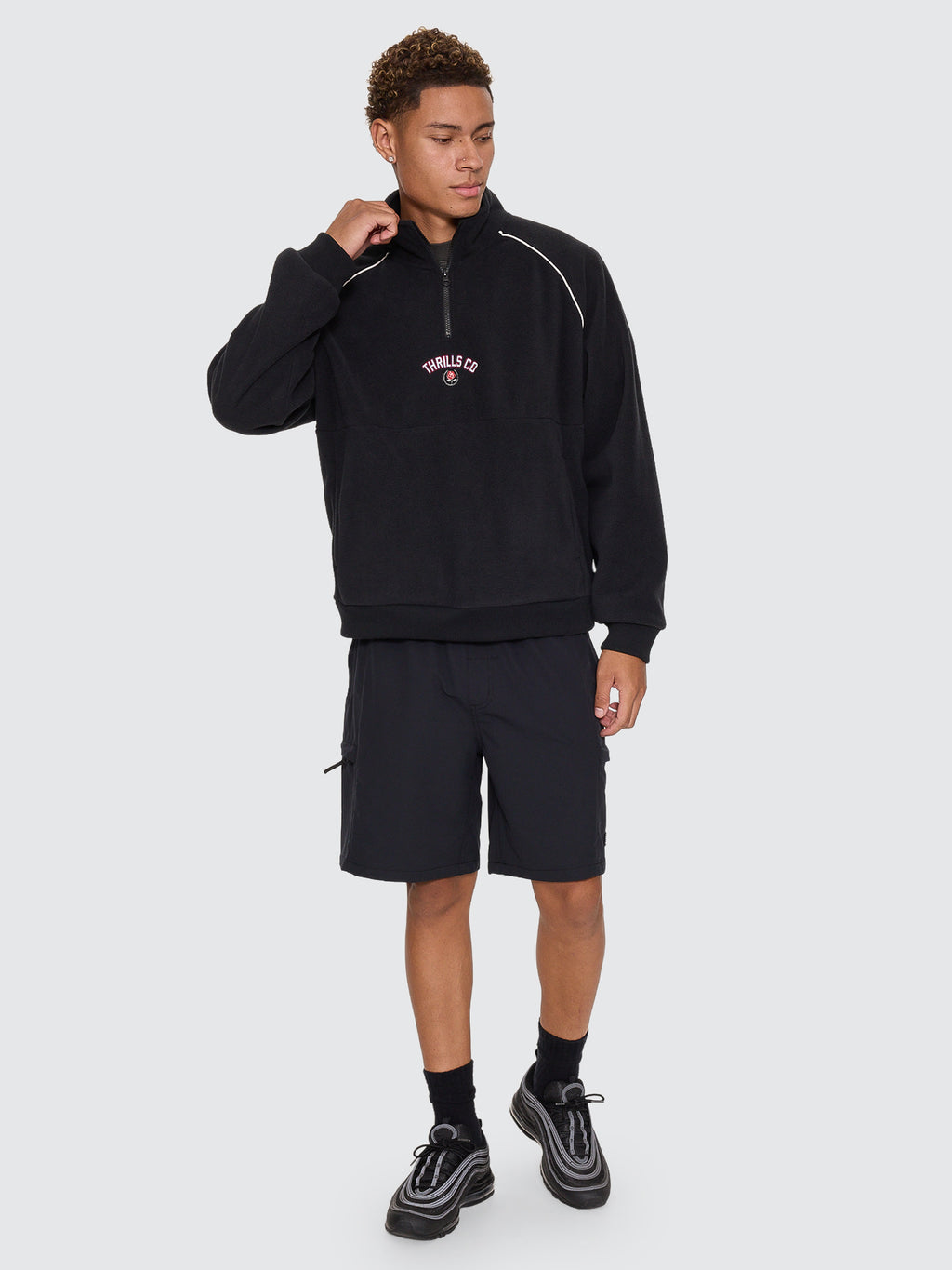 Thrills Co Tournament Of Roses Quarter Zip Polar Cropped Fleece - Washed Black in Washed Black