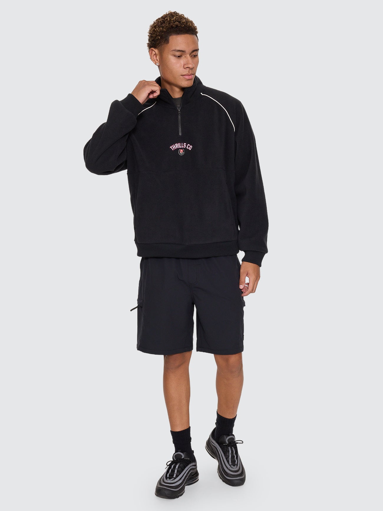 Thrills Co Tournament Of Roses Quarter Zip Polar Cropped Fleece - Washed Black in Washed Black