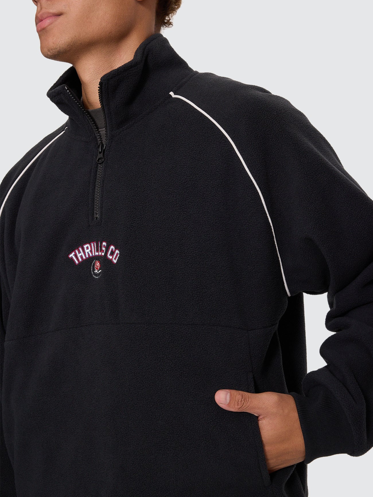 Thrills Co Tournament Of Roses Quarter Zip Polar Cropped Fleece - Washed Black in Washed Black