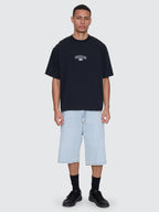 Thrills Co Victory Embro Box Fit Oversize Cropped Contrast Stitch Tee - Faded Black in Faded Black