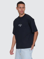 Thrills Co Victory Embro Box Fit Oversize Cropped Contrast Stitch Tee - Faded Black in Faded Black
