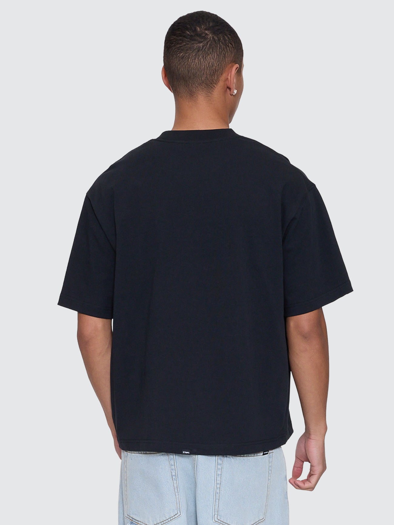Thrills Co Victory Embro Box Fit Oversize Cropped Contrast Stitch Tee - Faded Black in Faded Black