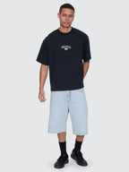 Thrills Co Victory Embro Box Fit Oversize Cropped Contrast Stitch Tee - Faded Black in Faded Black