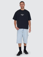 Thrills Co Victory Embro Box Fit Oversize Cropped Contrast Stitch Tee - Faded Black in Faded Black