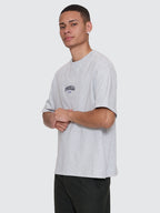 Thrills Co Victory Embro Box Fit Oversize Cropped Contrast Stitch Tee - Snow Marle in Snow Marle
