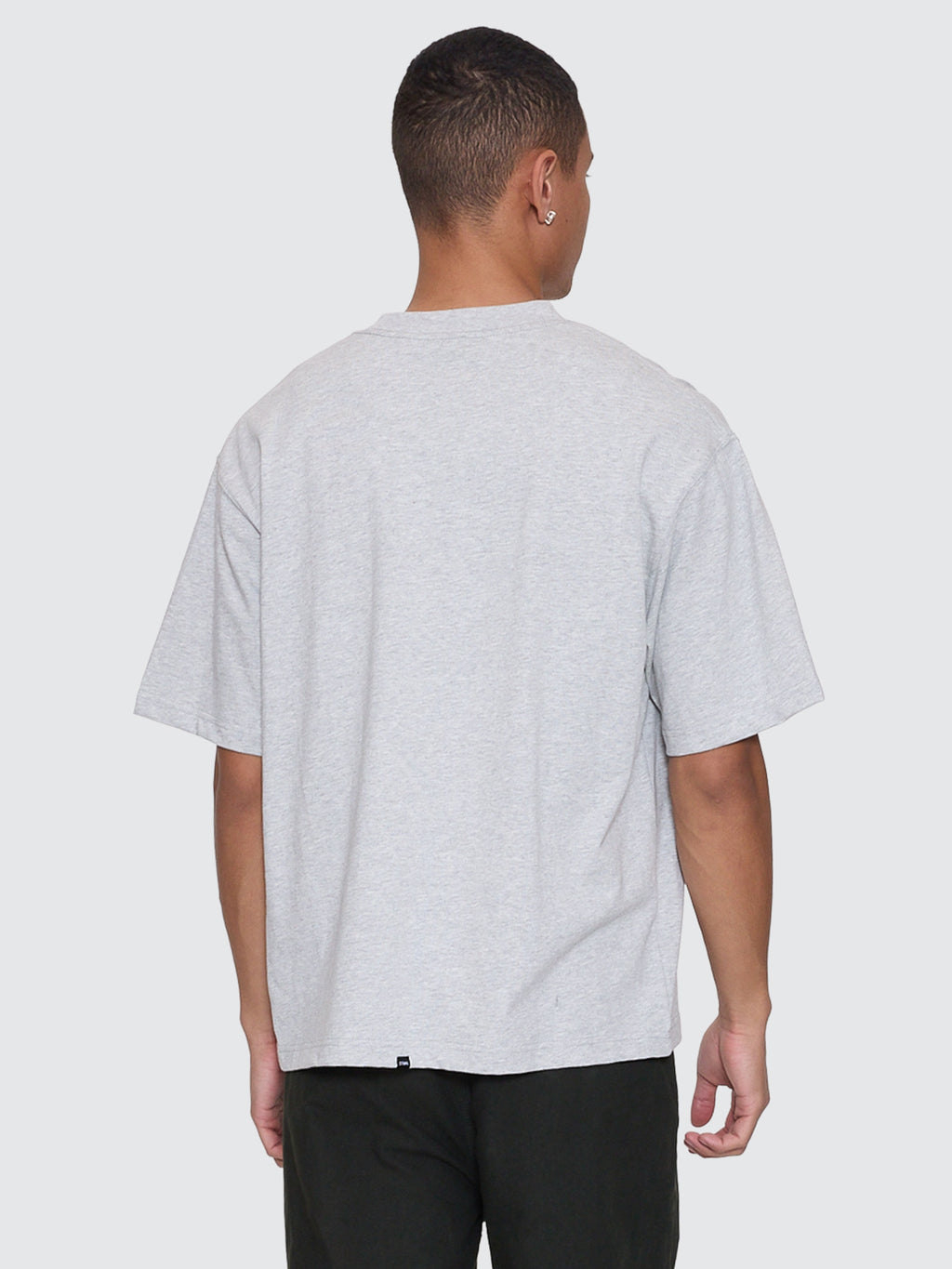 Thrills Co Victory Embro Box Fit Oversize Cropped Contrast Stitch Tee - Snow Marle in Snow Marle