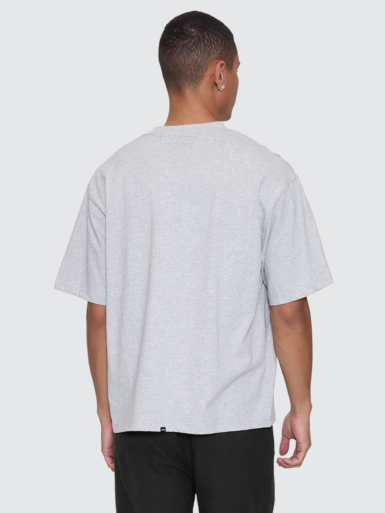 Thrills Co Victory Embro Box Fit Oversize Cropped Contrast Stitch Tee - Snow Marle in Snow Marle