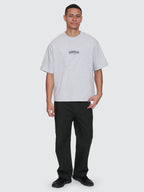 Thrills Co Victory Embro Box Fit Oversize Cropped Contrast Stitch Tee - Snow Marle in Snow Marle
