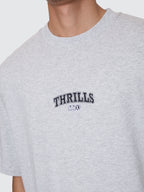 Thrills Co Victory Embro Box Fit Oversize Cropped Contrast Stitch Tee - Snow Marle in Snow Marle